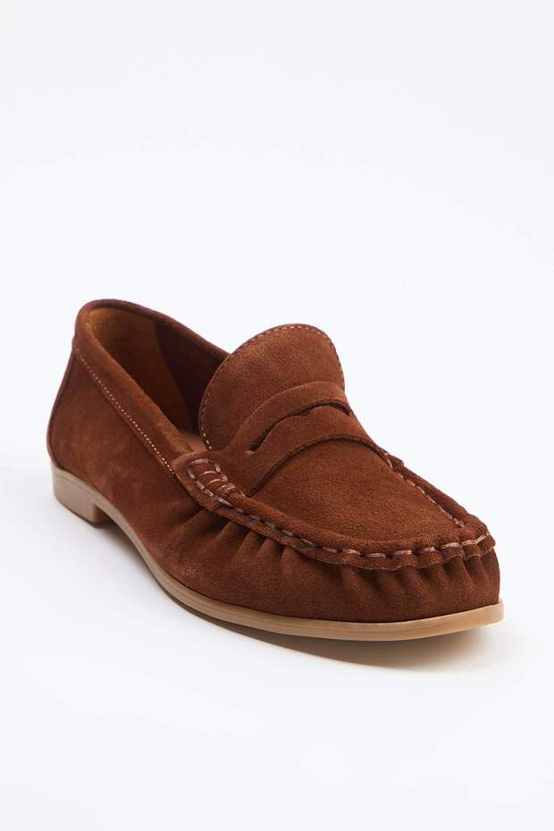 Kahverengi Hakiki Süet Yumuşak Kadın Makosen/Loafer TAKSS26LA00011 - 5