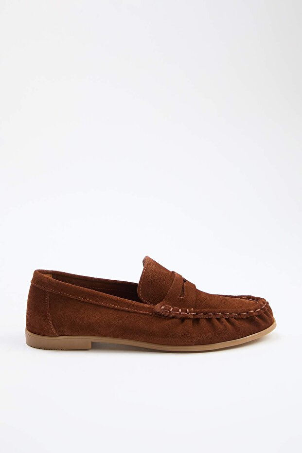 Kahverengi Hakiki Süet Yumuşak Kadın Makosen/Loafer TAKSS26LA00011 - 6