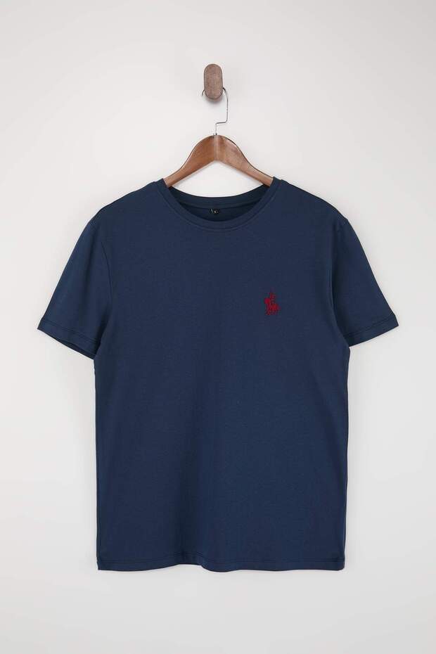 Lacivert-Beyaz Regular/Rahat Kesim 2'li Paket %100 Pamuk T-Shirt TMNSS26TS00023 - 9