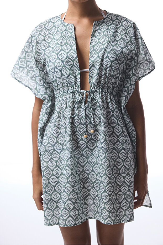 Yeşil Spring V Yaka Mini Kaftan - 5