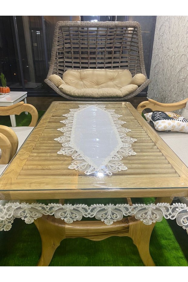 Premium Pvc Transparent Tablecloth with Violet Model Runner Original French Laced Living Room & Kitchen Table