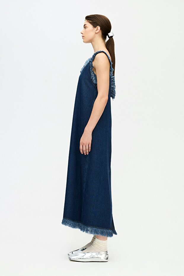 Denim Askılı Elbise - 4