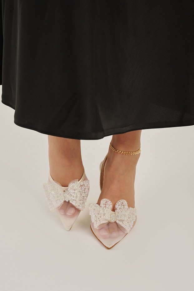 Regina Transparent Stone Detailed Elastic Women's Heeled Shoes