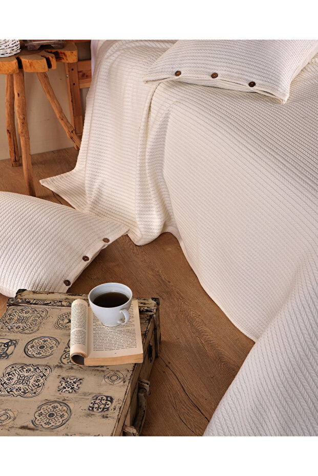 طقم مفرش سرير مفرد بلون إكرو مع غطاء وسادة واحد - 2