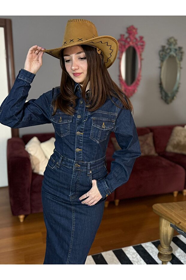 Maxi Boy Denim Elbise-DAR KALIPTIR - 6