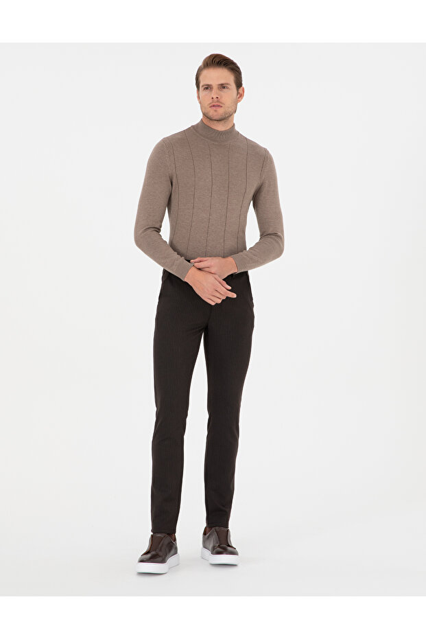 Brown Slim Fit Striped Canvas Trousers 50299528-Vr029
