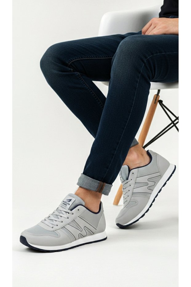 Men's Gray Sports Shoes Lace-Up Non-Slip Sole Comfortable Soft Sneaker Flexible Walking Shoes