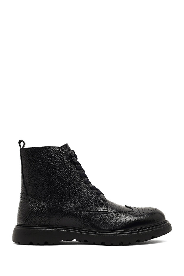 Men's Black Zippered Leather Boots 25Wfd8202Ft
