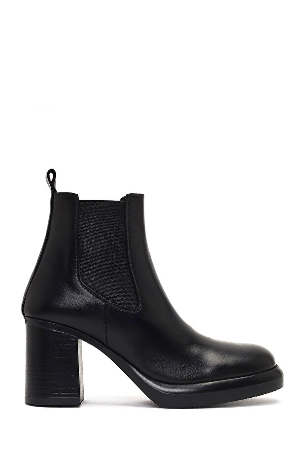 Women's Black Thick Heeled Leather Chelsea Boots 25Wfd184518
