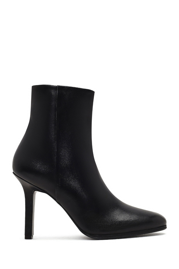 Women's Black Zippered High Thin Heeled Leather Boots 25Wfd163318