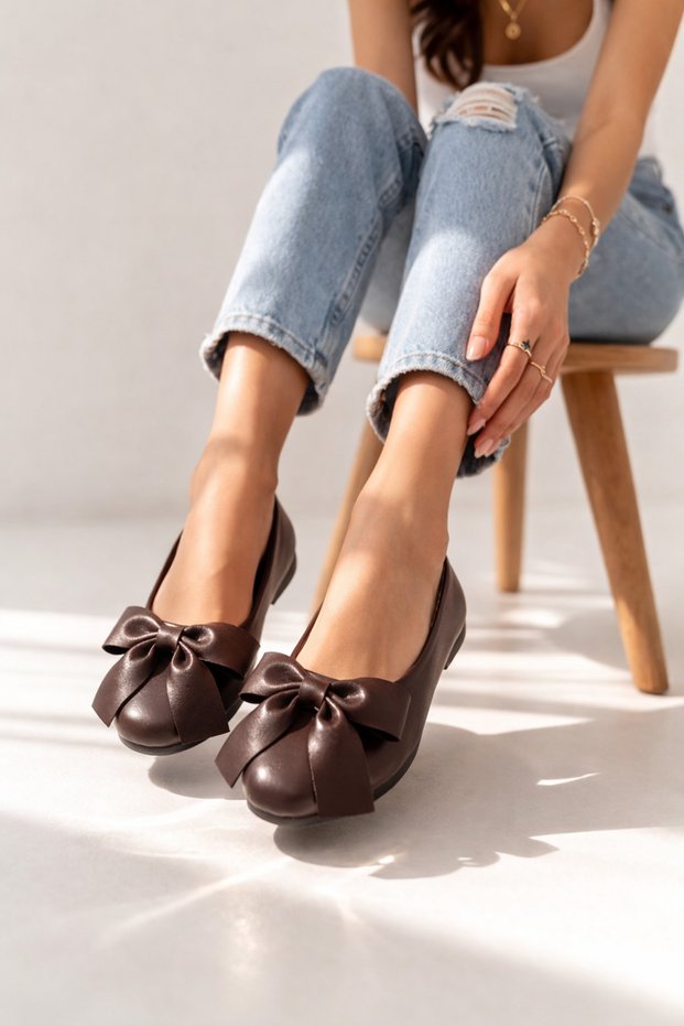 Women's Flat Shoes Ribbon Detailed Round Toe Daily Office Stylish Elegant Comfortable Shoes Stc1228