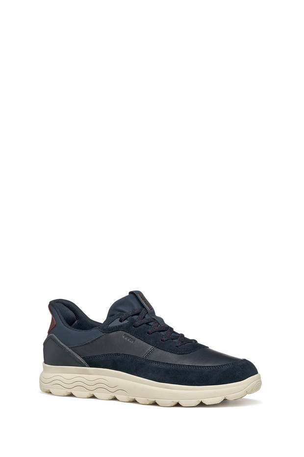 Men's Navy Blue U Spherica Plus a - Nappa+Suede Lace-Up Thick Sole Sports Shoes, Suede Sneaker U56 - 6