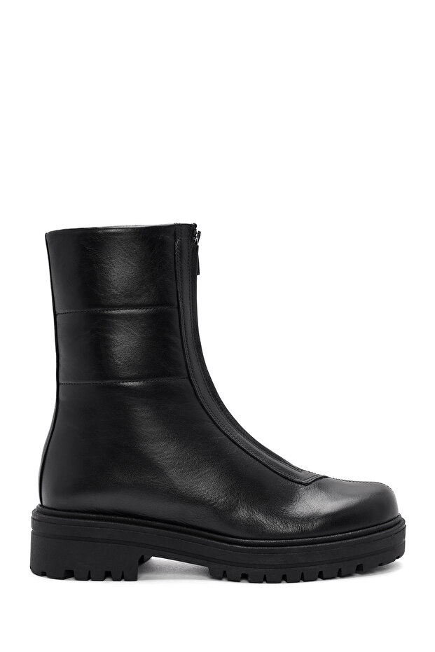Women's Black Front Zipper Leather Boots 25Wfd110818