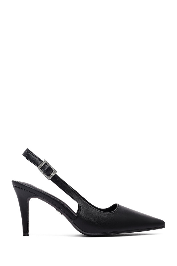 Women's Black Open Back Thin Heeled Shoes 25Afe480418