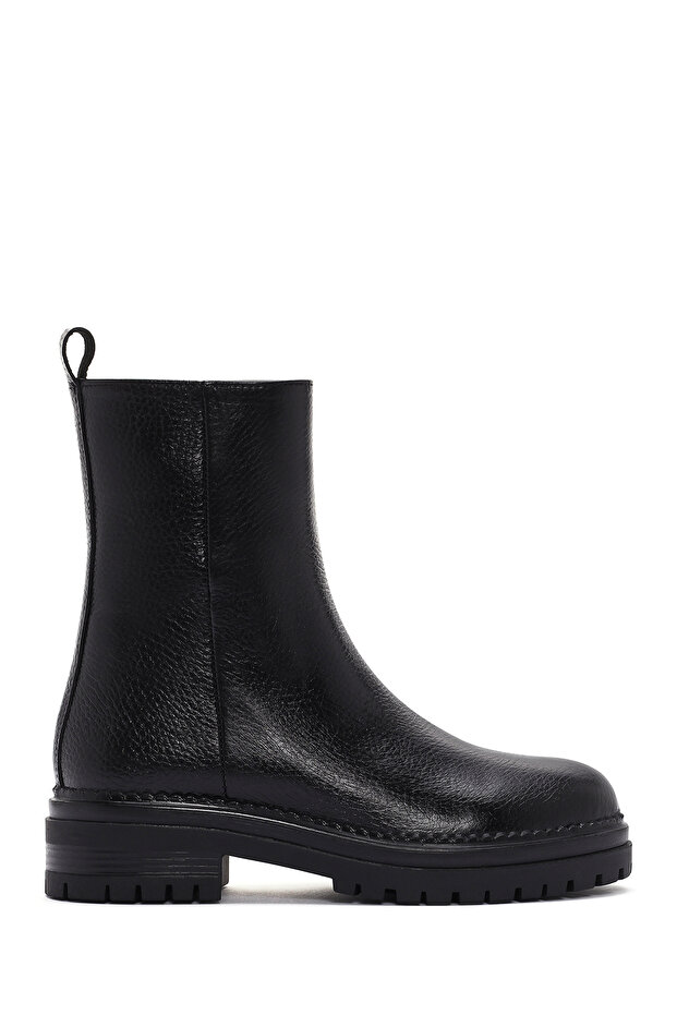 Women's Black Zippered Leather Boots 25Wfd182318