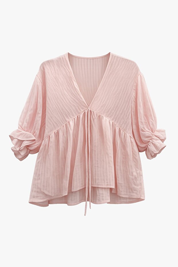 بلوزة مكشكشة على شكل حرف V - 7