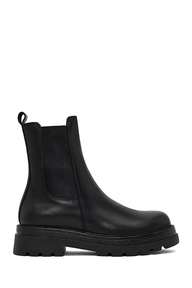 Women's Black Thick Soled Leather Chelsea Boots 25Wfd187318