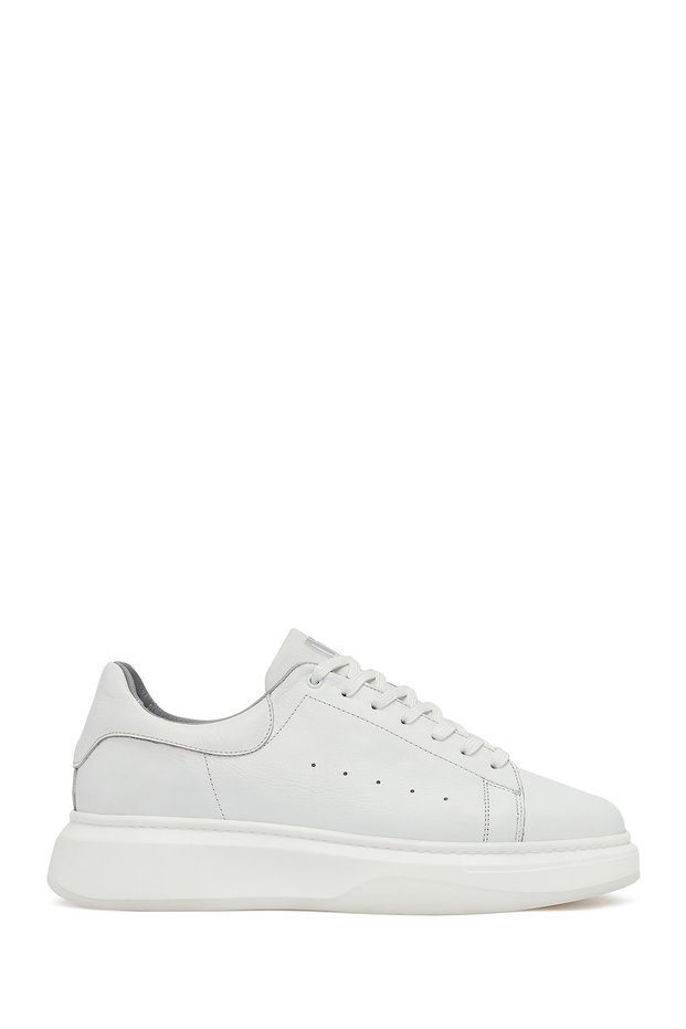 Men's White Lace-Up Thick Soled Genuine Leather Sneaker, Winter Sports Shoes 25Wfd675318