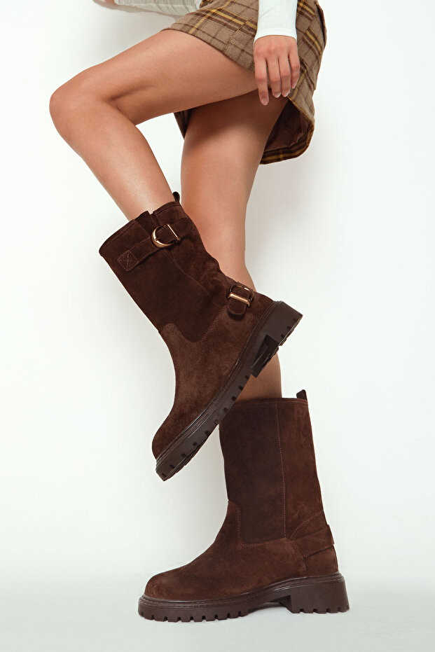 Women's Brown Suede Leather Boots 25Wfd202410