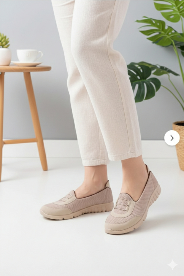 Women's Ballerinas Cream Lace Detailed Casual Shoes Walking Shoes Sneakers Mother Shoes