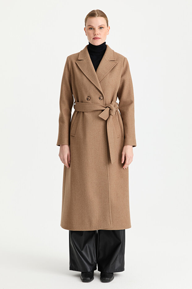 Çift Düğmeli Manto Camel - 1