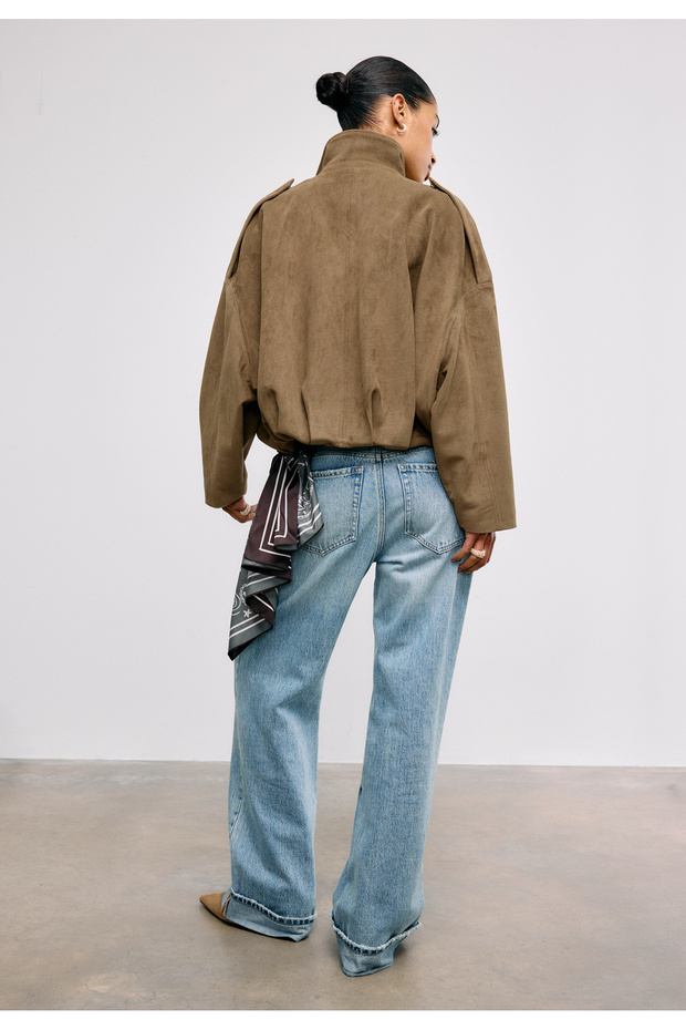 سترة من الجلد السويدي الصناعي - 5