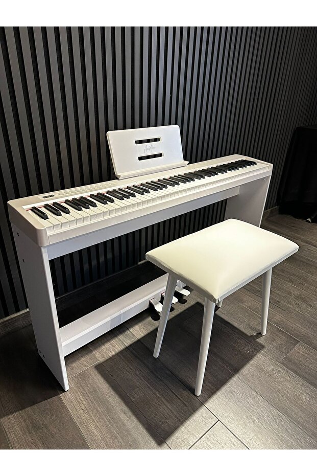 AUSTIN Beyaz Digital Piyano Hassasiyetli 88 Dolgu Tuş 3 Pedal Tabure Kulaklık Dahil