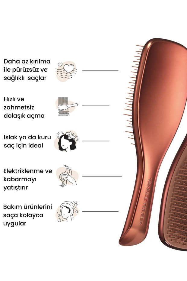 Ultimate Detangler Chrome Choc Bronze Islak & Kuru Düz ve Kıvırcık Saçlar için Saç Fırçası-Tarak - 2
