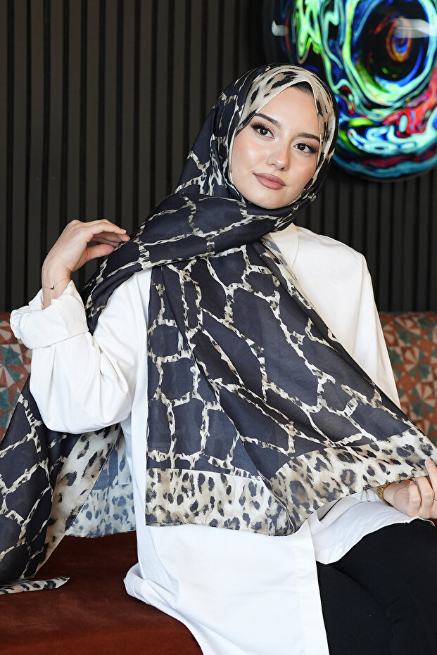 Marble Pattern Black Soft Cotton Shawl - 1