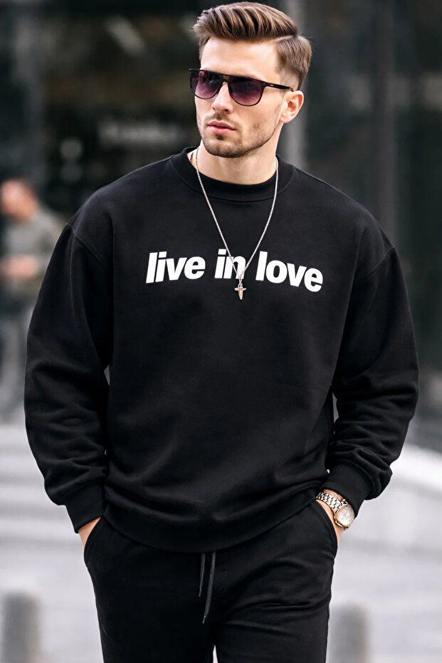 Written Design Cotton Casual Men's Black Sweatshirt