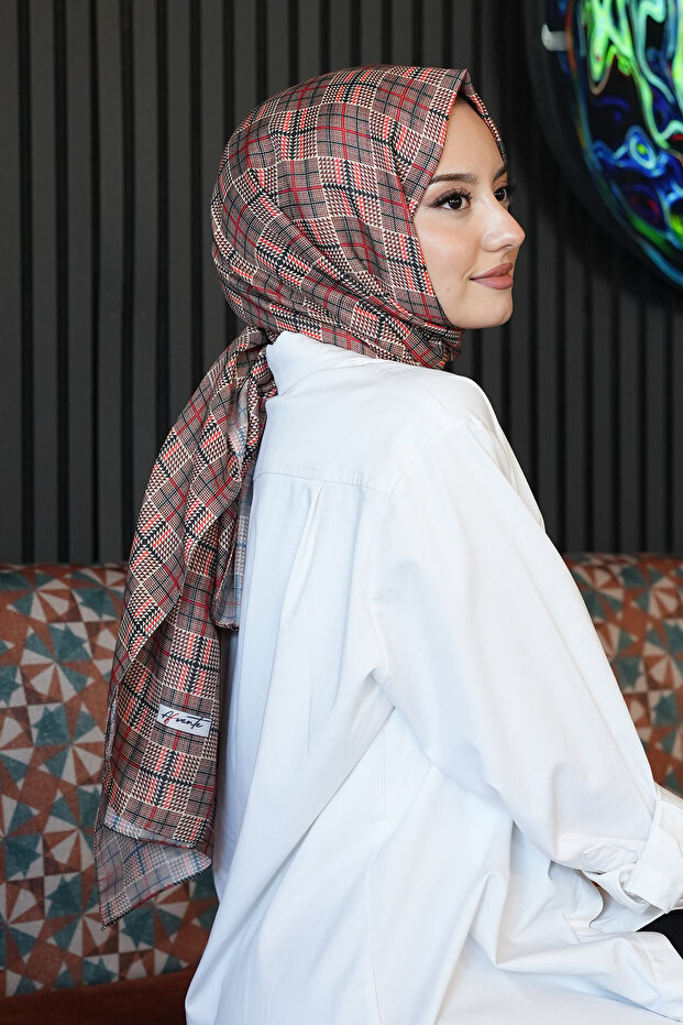 Geometric Pattern Light Brown Cotton Shawl - 2