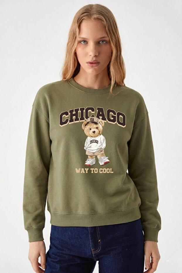 Women's Chiacago Bear Printed Khaki Sweatshirt