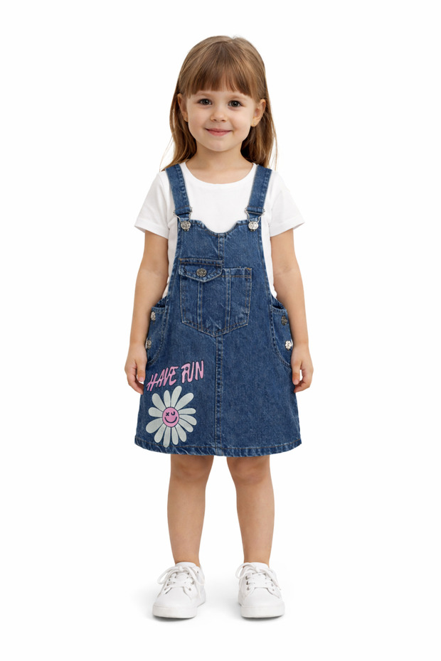 Girl 3/7 Years Old Have Fun Daisy Printed Jeans, Denim Jilet