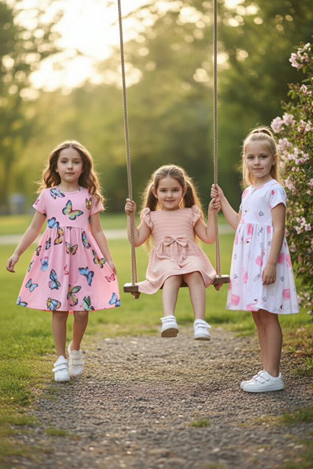 3 Pieces Summer Printed Lycra Girl's 3-Piece Dress