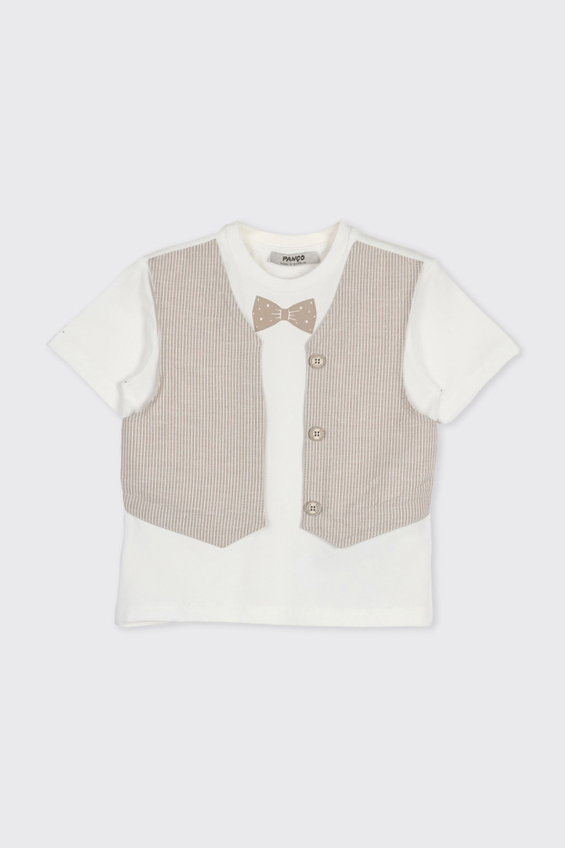 Baby Boy Vest Detailed Soft Textured Ecru T-Shirt