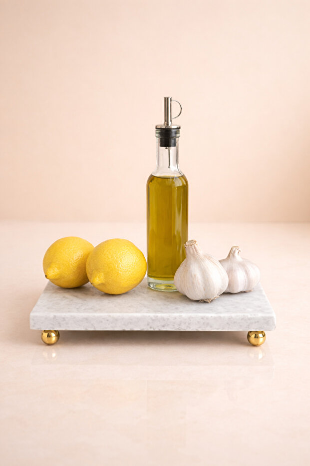 12X24 Size Gold Misket Footed Aura Marble Countertop Organizer 12X24 cm | Decorative Stand