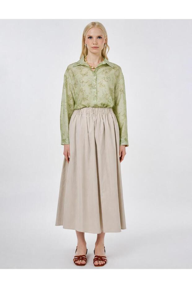 Cep Detaylı Çan Etek Bej - 2