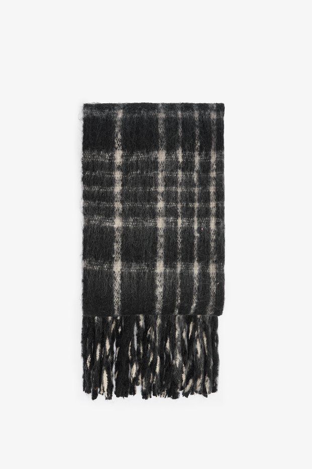 Black Clara Striped Soft Textured Scarf