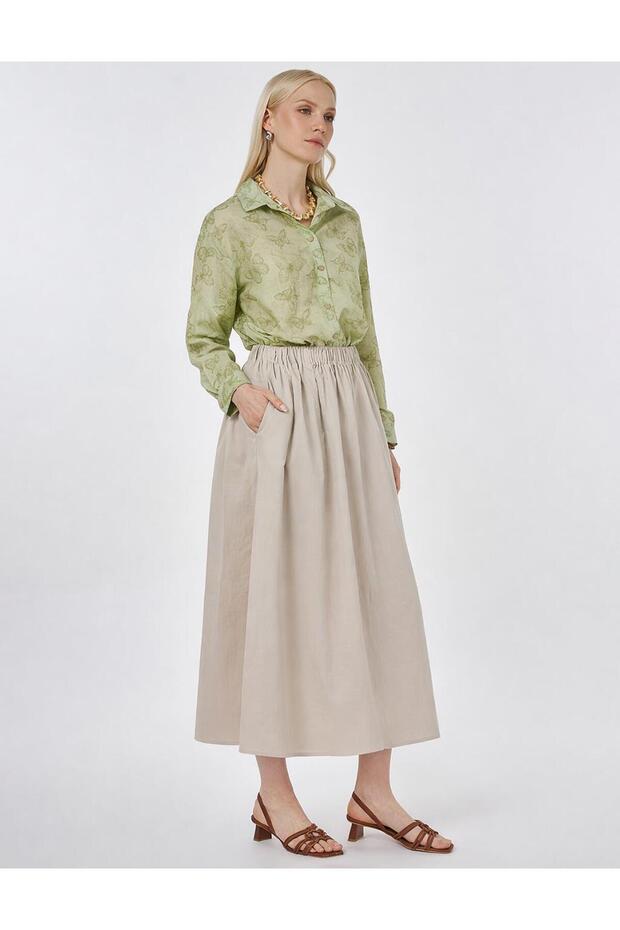 Cep Detaylı Çan Etek Bej - 1