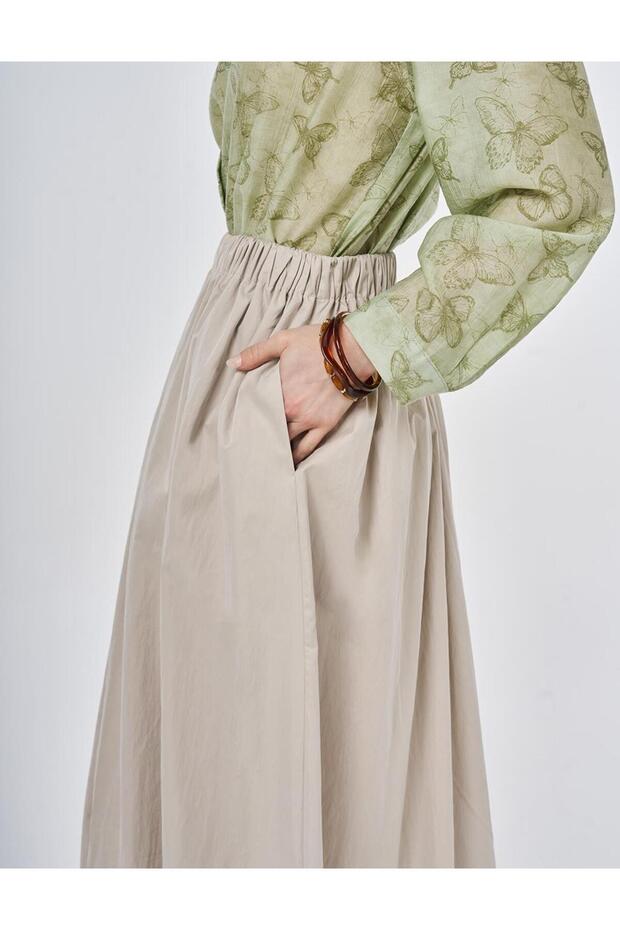 Cep Detaylı Çan Etek Bej - 6