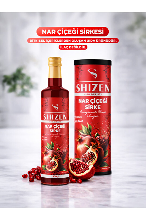 Shizen Nar Çiçeği Sirkesi 330 ml Doğal Fermente Hibiskus Pancar İçerikli Bitkisel Sirke