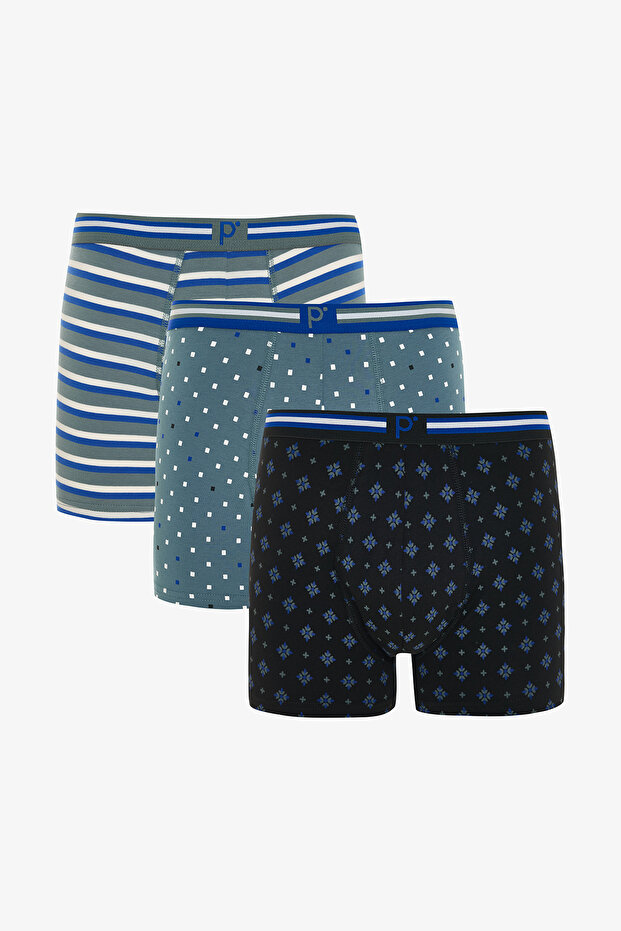 Pointed Blue 3-Pack Multi-Colored Boxer Briefs - 1