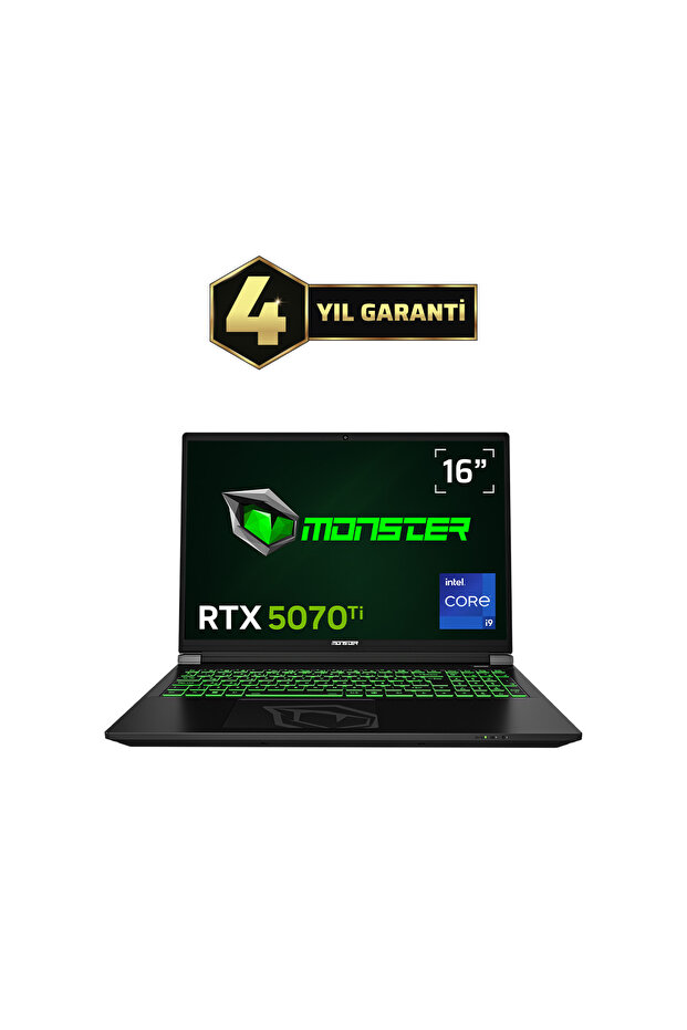 MONSTER Tulpar T6 V3.7.4 Intel Core i9 13900HX 16GB RAM 1TB SSD 12GB RTX 5070 Ti FreeDOS 16" QHD+ 180 Hz