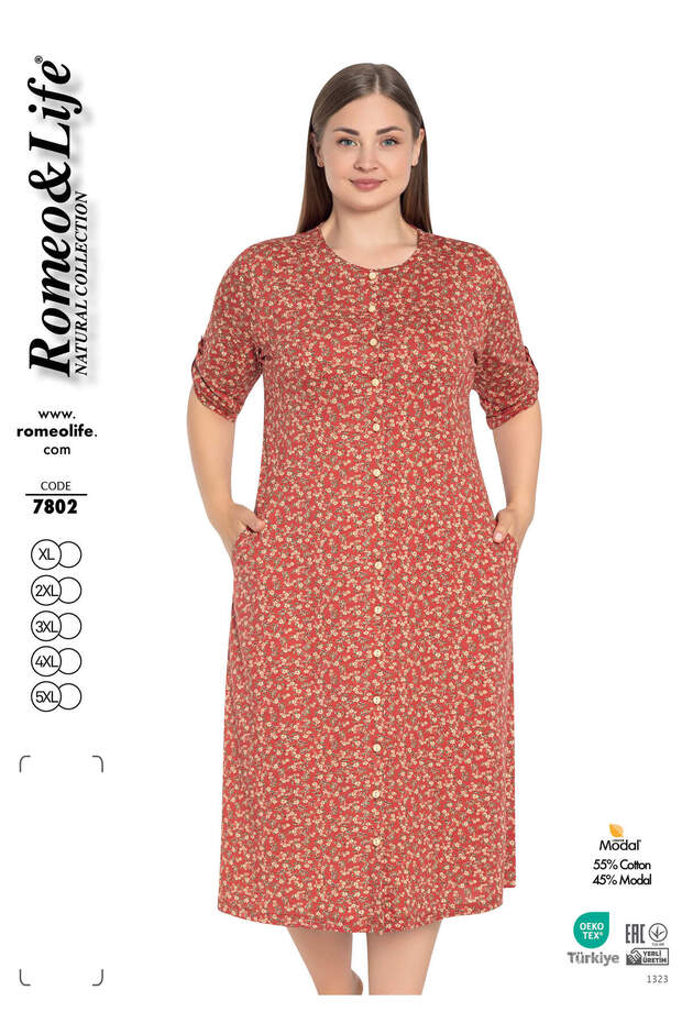 Women's Large Size Cotton Modal Fabric Patterned Summer Dress 7802