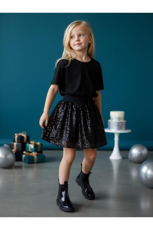 Girl's Elastic Waist Flared Sequin Skirt