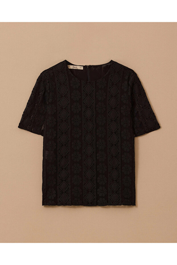 Çiçek Desenli Dantel Bluz - 5