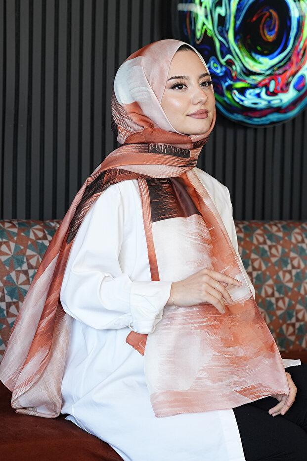 Light Patterned Brown Cotton Shawl - 1