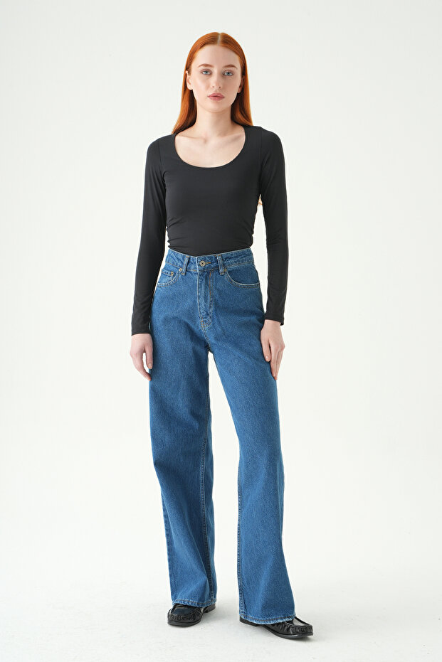 573 Düz Paça Jean Ara Mavi - 1