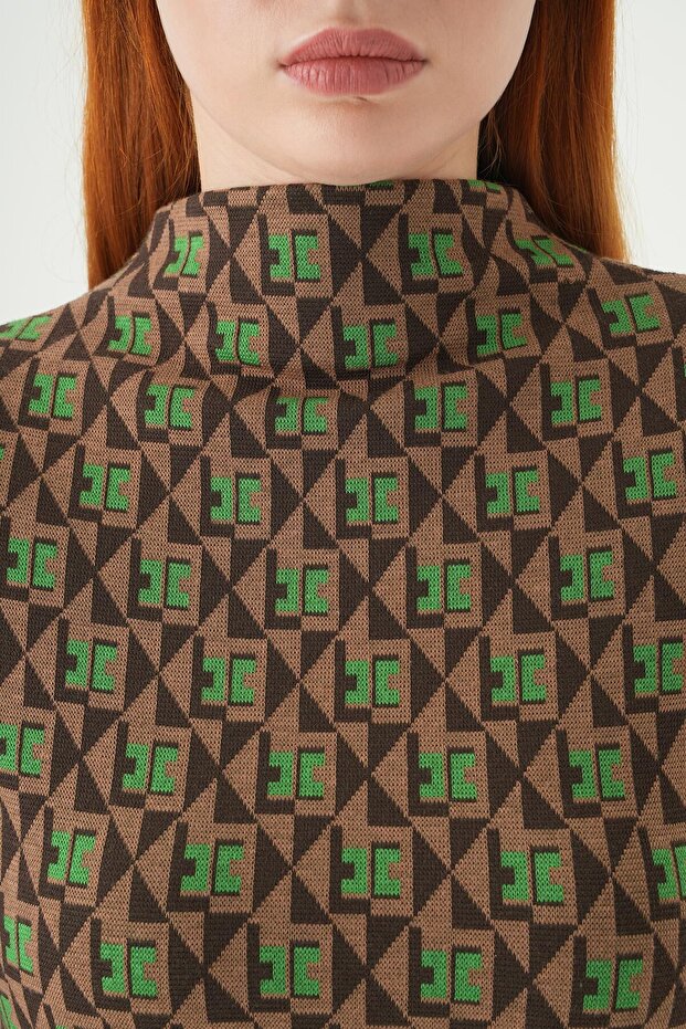 242143 Patterned Stand Collar Blouse Green - 4