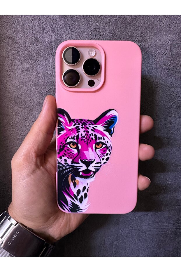 حافظة وردية بنمط الفهد متوافقة مع آيفون 16 برو ماكس - 3